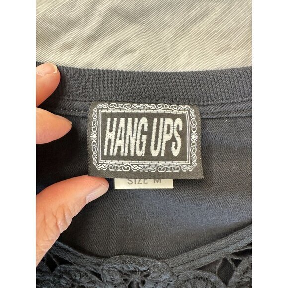 Hang Ups Womens Black Blouse Medium short sleeve pullover 100% cotton round neck - Picture 4 of 7